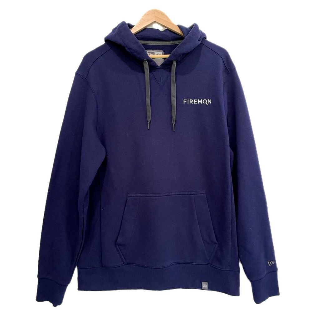 New Era Hoodie Mens Large Navy Firemon Pullover Kangaroo Hooded Pocket Fleece